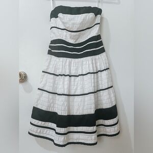 Black and white striped strapless dress